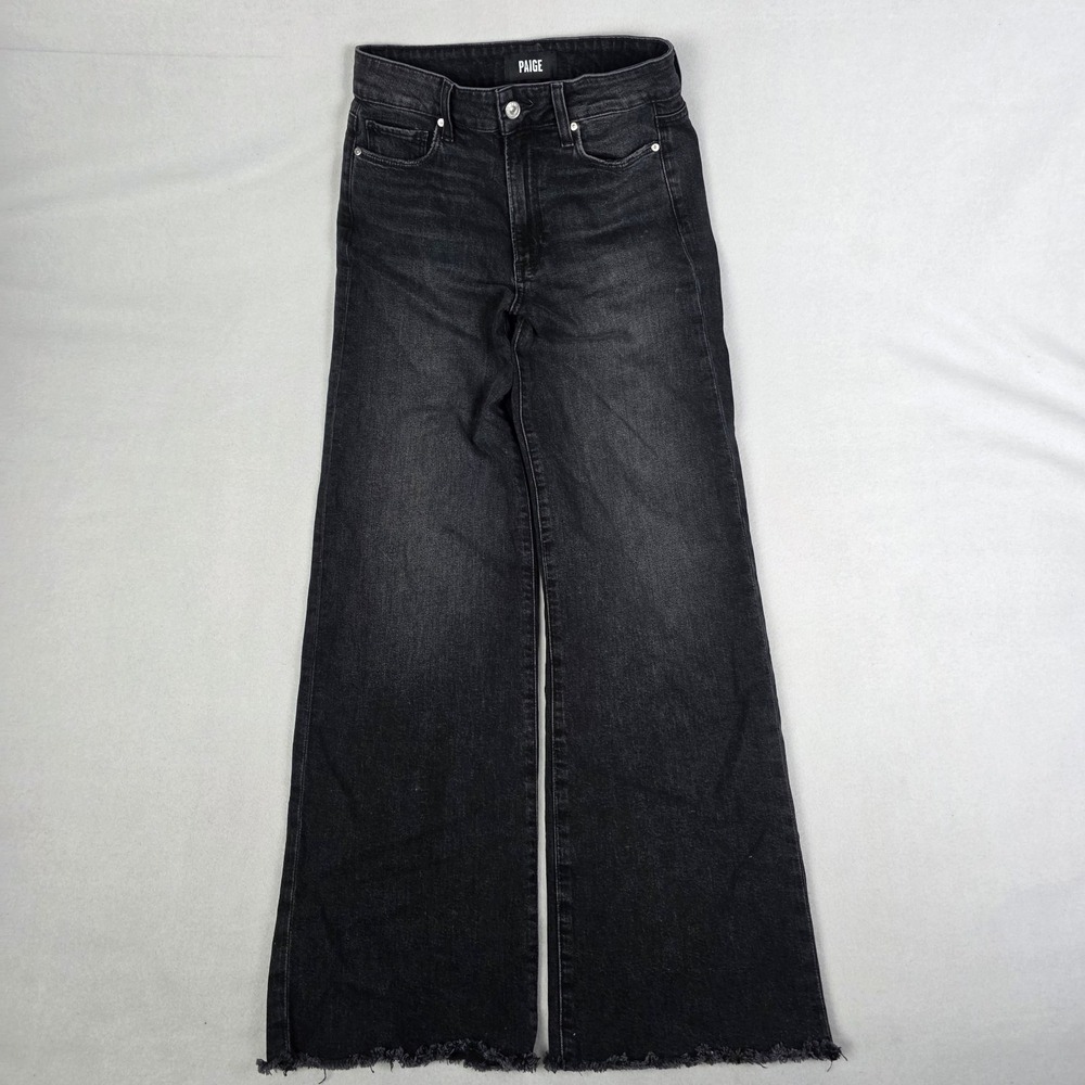 Paige Anessa Wide Leg Jeans Womens 25x31 Black Raw Hem Skater Grunge High Rise